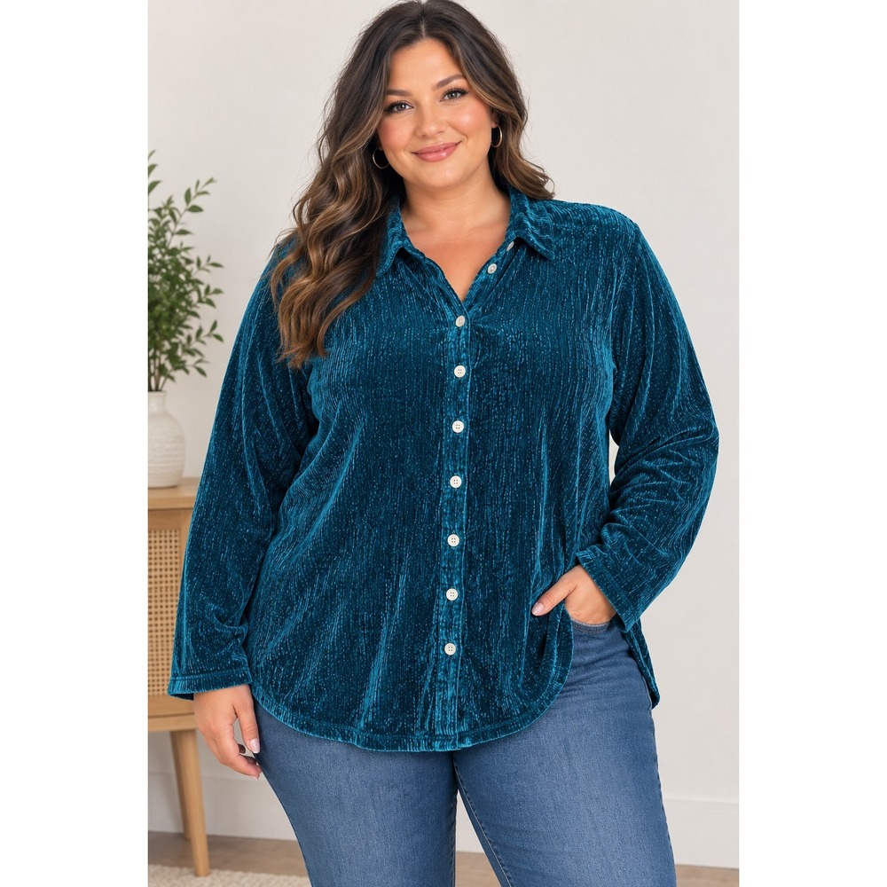 NWT Ali Miles 2X Velvet/Velour Teal Wearable Art Blouse Shirt Top Minimalist